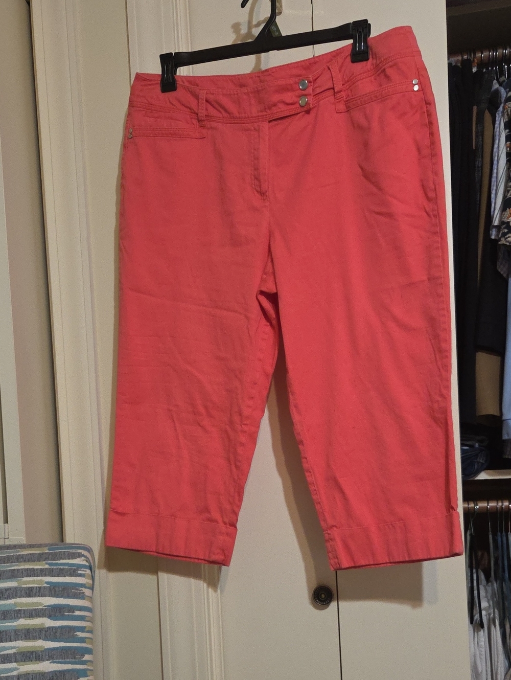 new directions Coral Pink Capris with Double Button Waist
